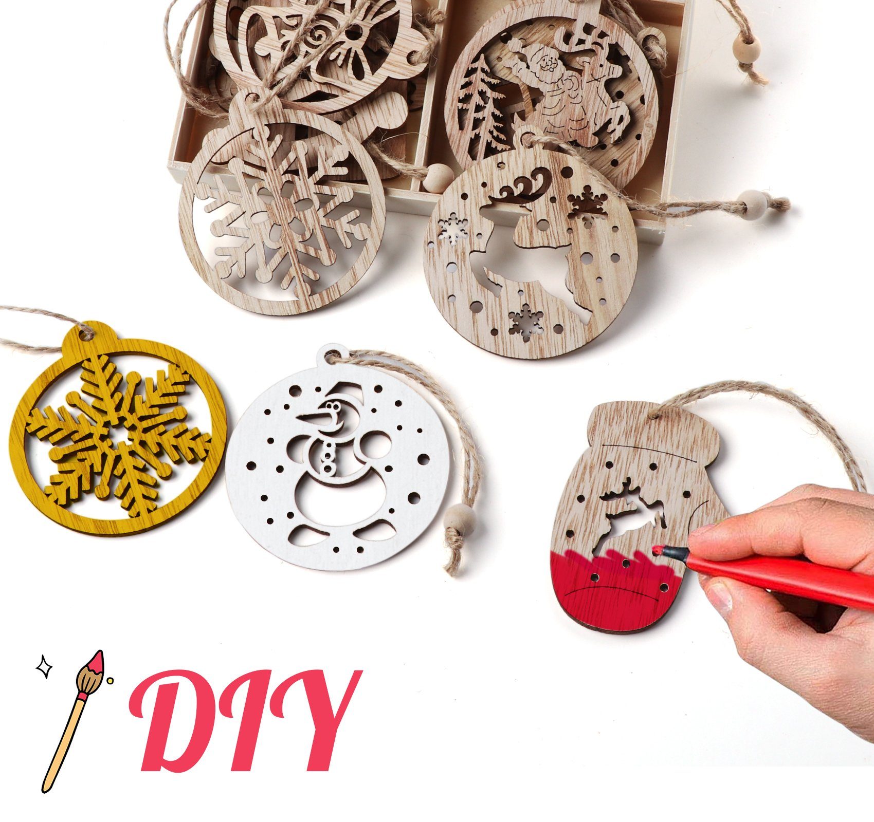 Homewit Christbaumschmuck Weihnachtsanhänger Holz Weihnachtsbaumschmuck Weihnachtsdeko Anhänger, Holzanhänger Weihnachtsbaum Anhänger DIY Holzdeko