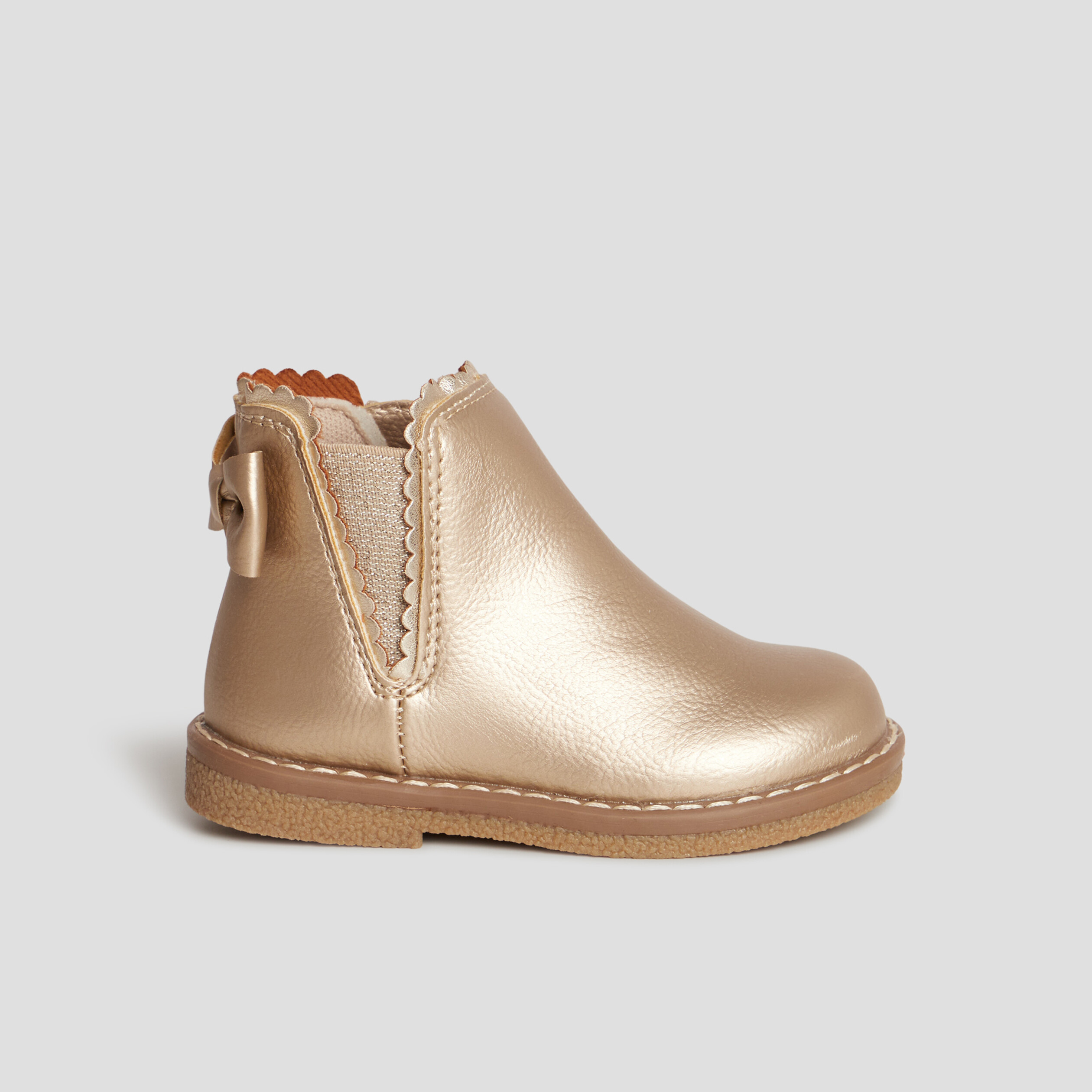 Bottines zippées avec noeud jaune or bébé fille | La Halle