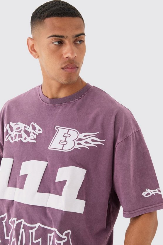 Kastiges Oversize T-Shirt mit Moto-Print