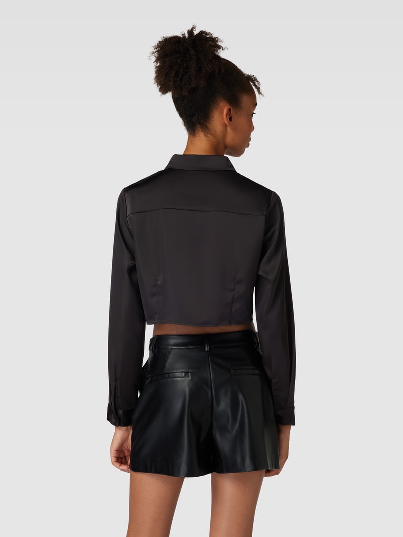 Cropped Bluse mit Umlegekragen Modell 'PILAR' in schwarz