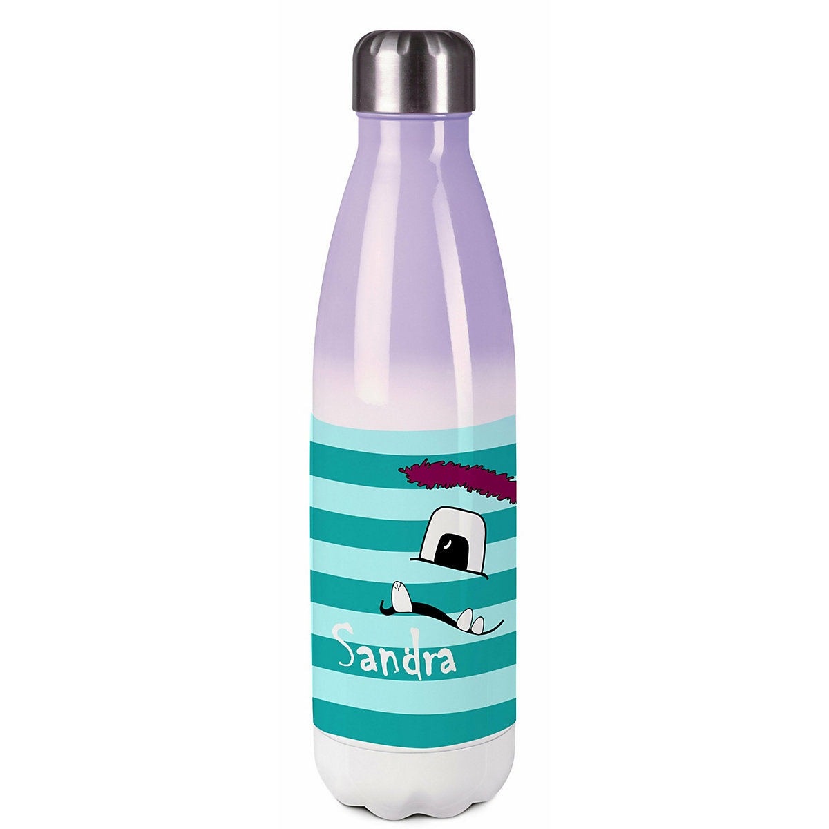 Edelstahl Kinder Thermoflasche / Trinkflasche bunt Monster Streifen Farbe türkis Spülmaschinenfest, Auslaufsicher, Bruchfest, Doppelwandig, Für Heißgetränke geeignet, Mit Deckel, Isoliert