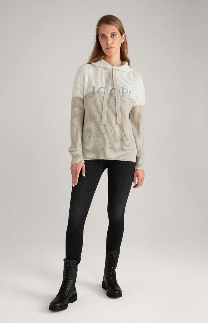Strick-Hoodie in Offwhite/Beige