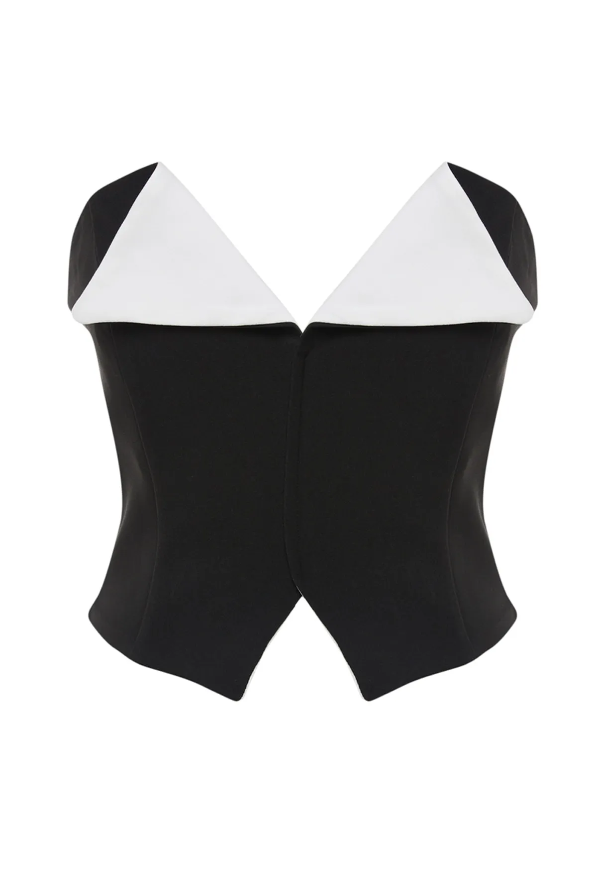 Trendyol Collection  Schwarz-weißes, bauchfreies, gefüttertes Bustier aus Webstoff TPRSS23BS00052