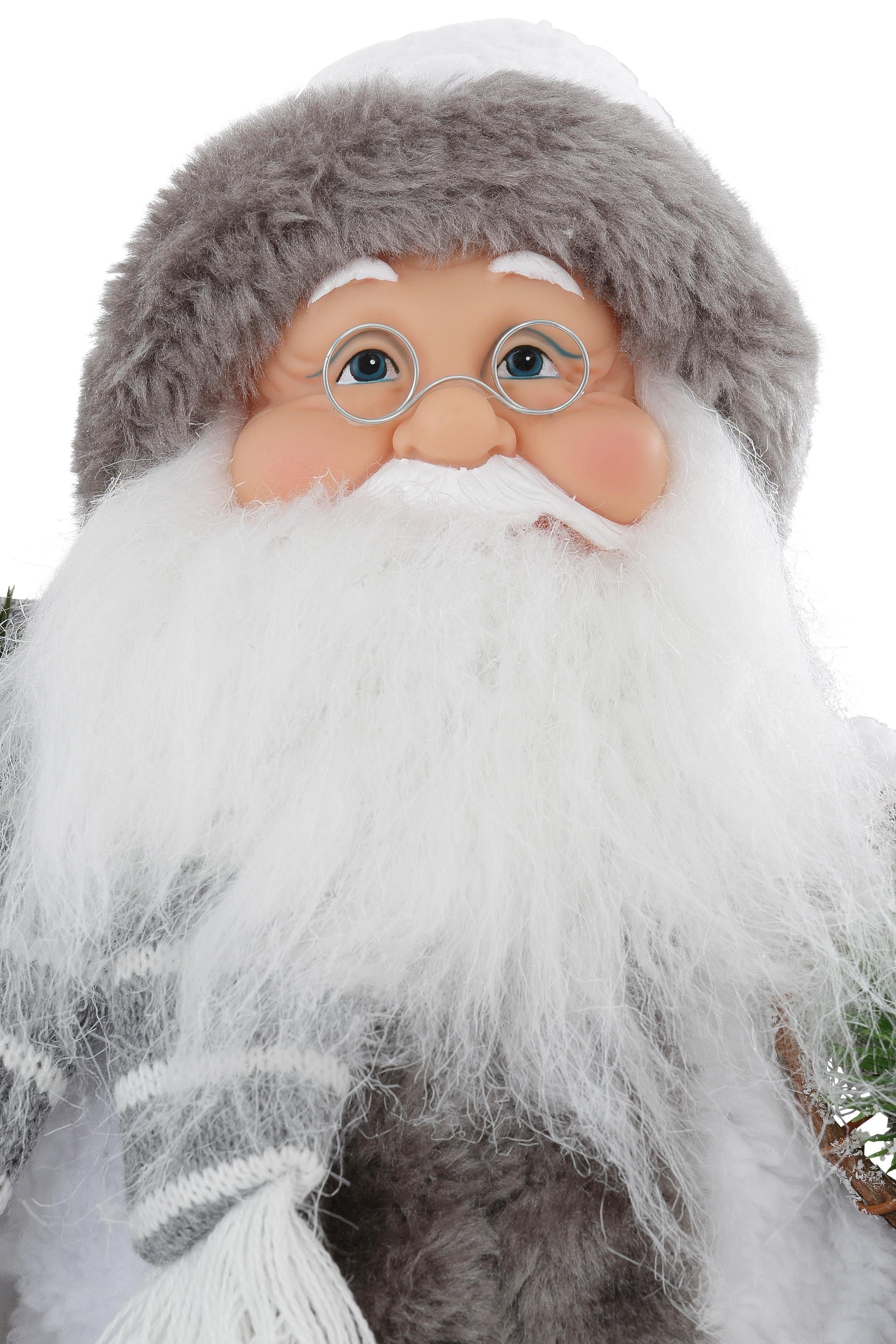 HOSSNER - HOMECOLLECTION Weihnachtsmann Santa mit weißem Mantel und Laterne, Weihnachtsdeko