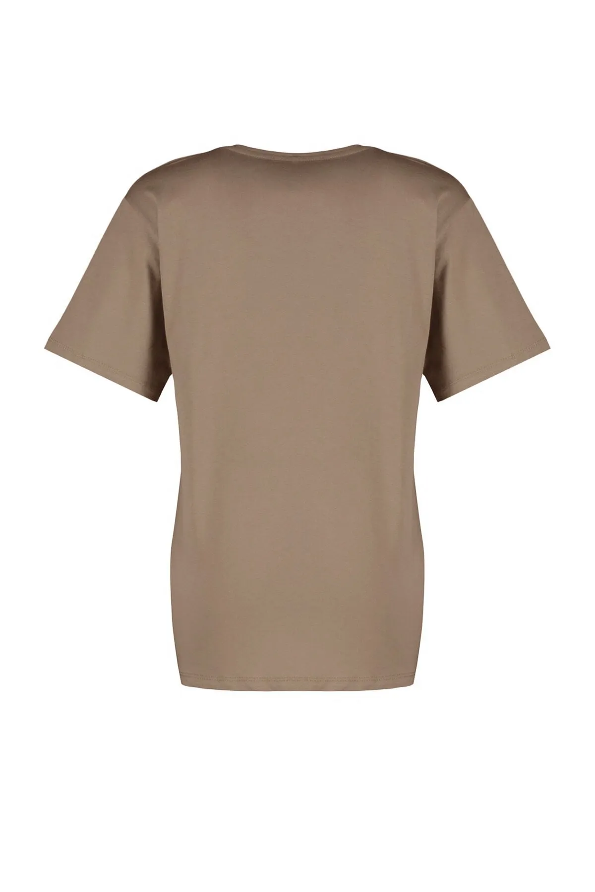 Trendyol Collection  Nerzfarbenes, 100 % Baumwolle, Oversize/weite Passform, V-Ausschnitt, Strick-T-Shirt TWOSS23TS00003