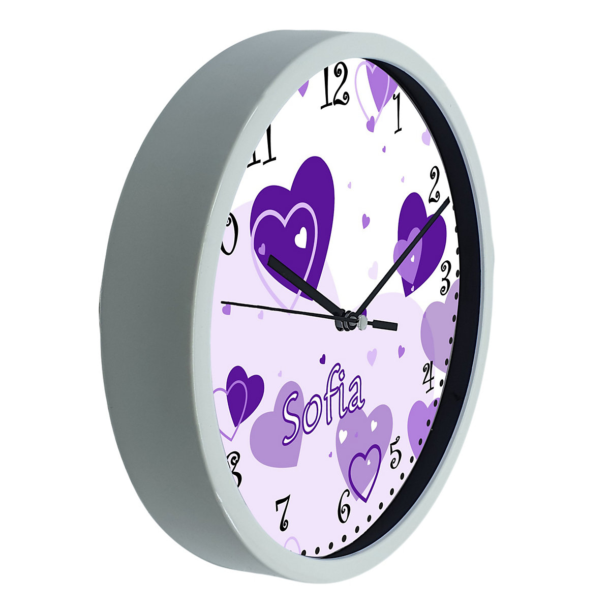 Kinder Wanduhr personalisiert mit Name Herz Lila