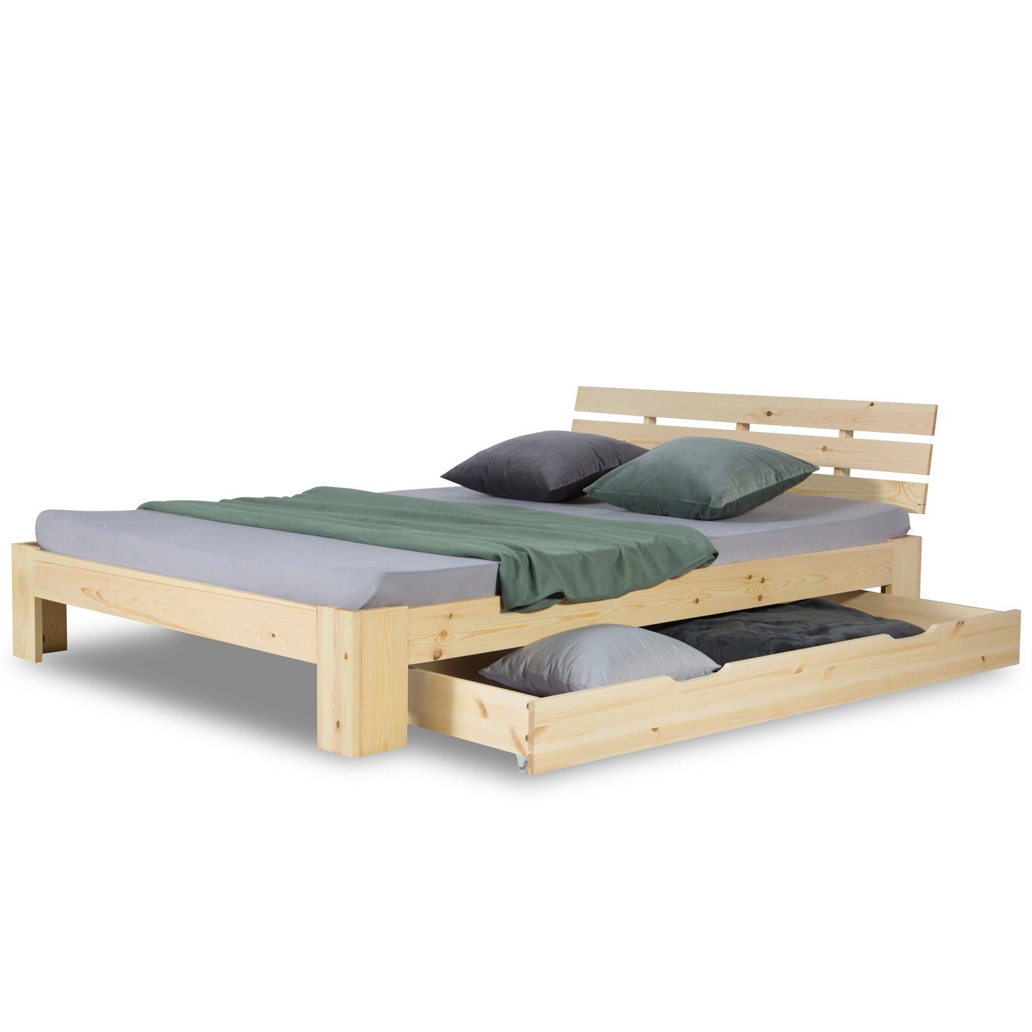 Homestyle4u Bettschubkasten Bettkasten Holz Aufbewahrung mit Rollen Bett