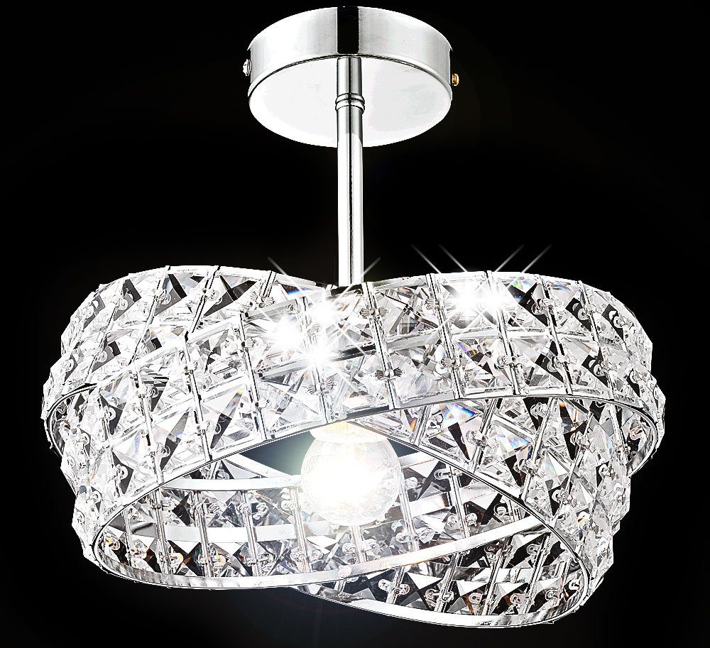 Lewima Deckenleuchte Sermo, Design Glas Kristall Deckenlampe Chrom Lampe Modern Ø30cm 1xE27, für LED wechselbar Lichtfarbe und Stärke beliebig, Leuchte Lüster Glitzernd klein