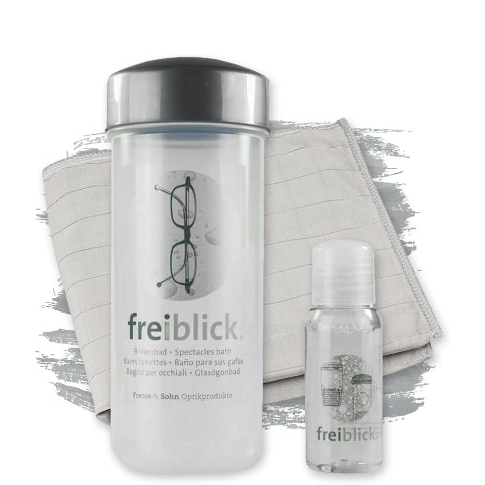 Freiblick Brillenbad Set inkl. 50ml Konzentrat & Mikrofasertuch, Reinigungskonzentrat (im Set mit 50ml Spezialreiniger & Mikrofasertuch 40x40 cm)