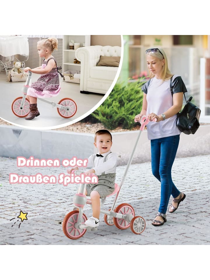 COSTWAY 4 in 1 Dreirad von 2-4 Jahren in Rosa günstig kaufen 38 cm