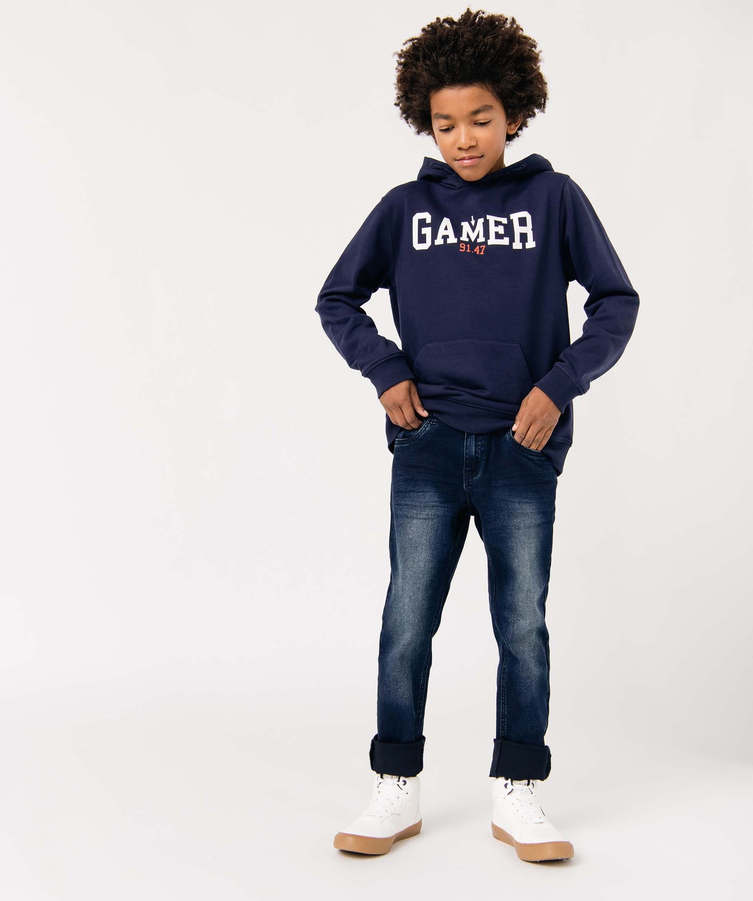 Jean Garçon coupe slim effet délavé blue black | GEMO