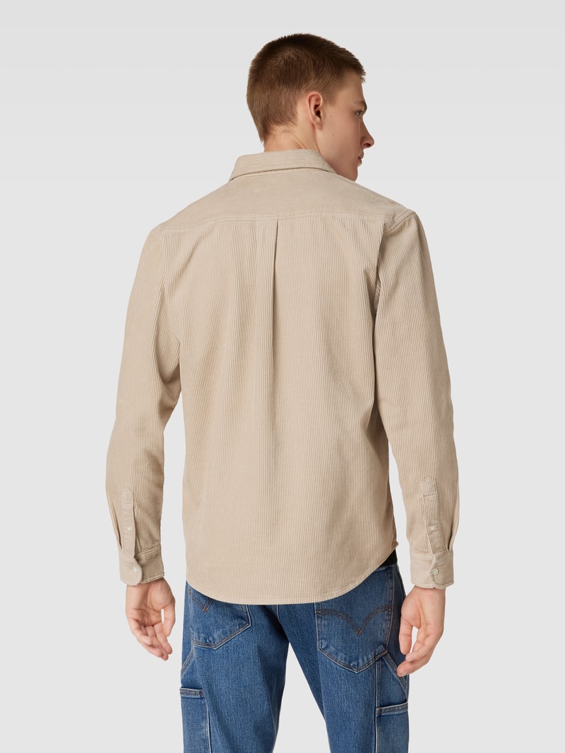 Regular Fit Cordhemd mit Logo-Stitching Modell 'MADISON' in beige