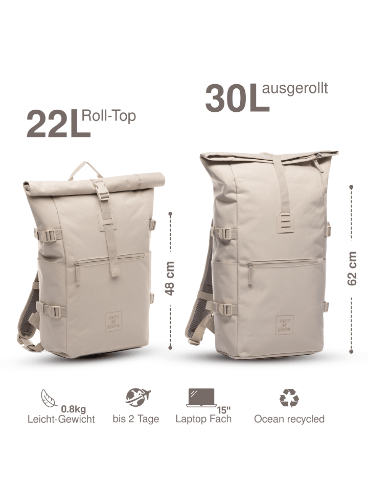 SONS OF ALOHA Rucksack XL RollTop Rucksack KANE erweiterbar| Laptop-Fach groß in beige günstig kaufen onesize