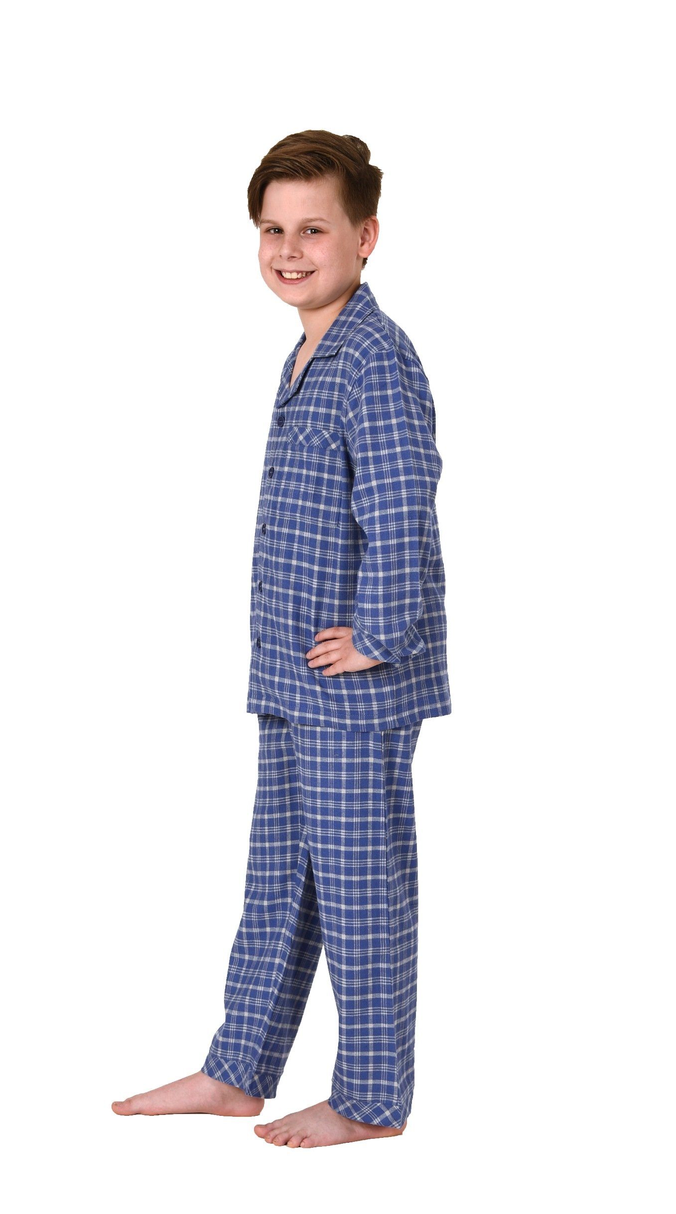 Normann Pyjama Jungen Flanell Pyjama langarm Schlafanzug in Karo Optik zum knöpfen