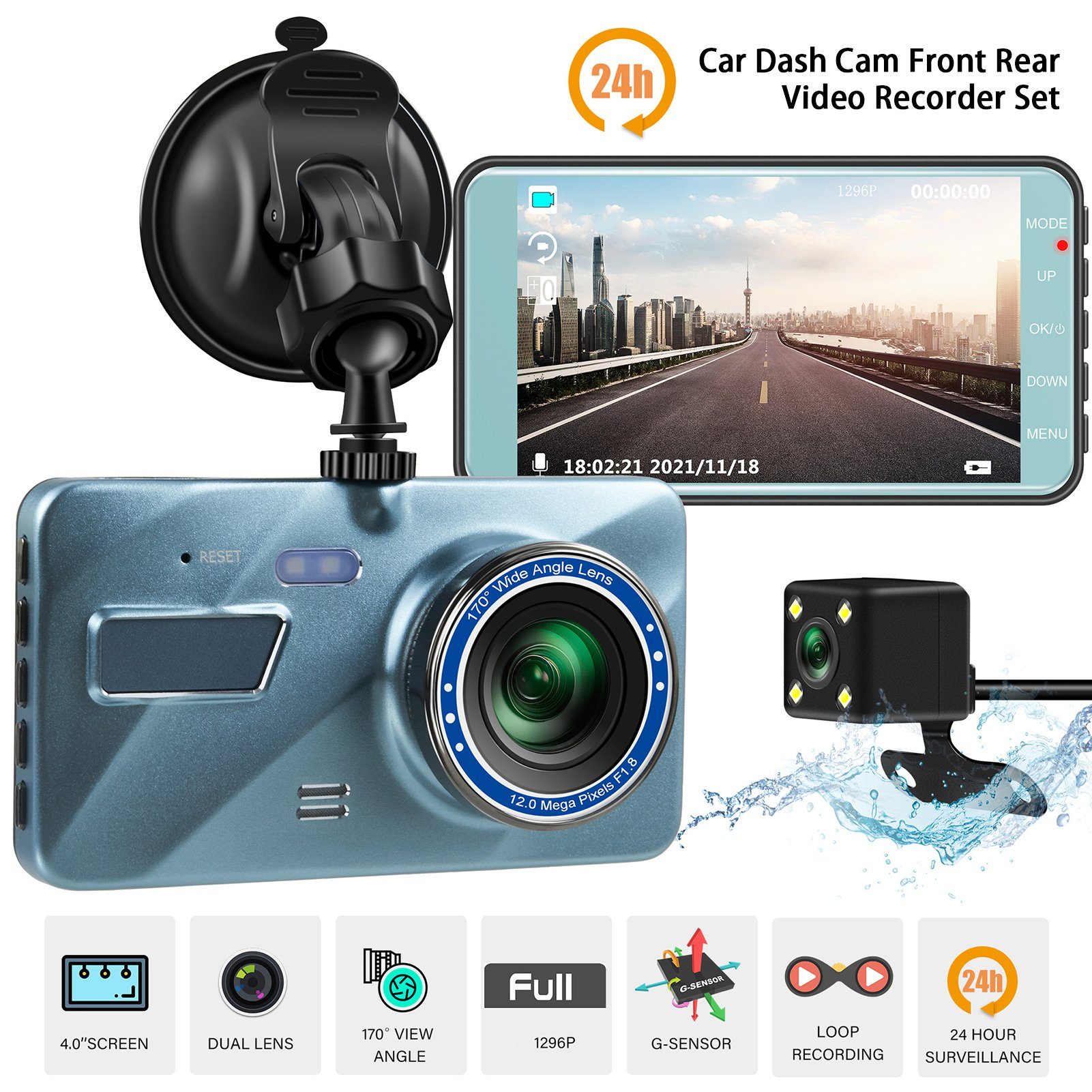 farfi 4 Zoll Dashcam Autokamera Nachtsicht,Full HD 1080P, 170 ° Weitwinkel Dashcam