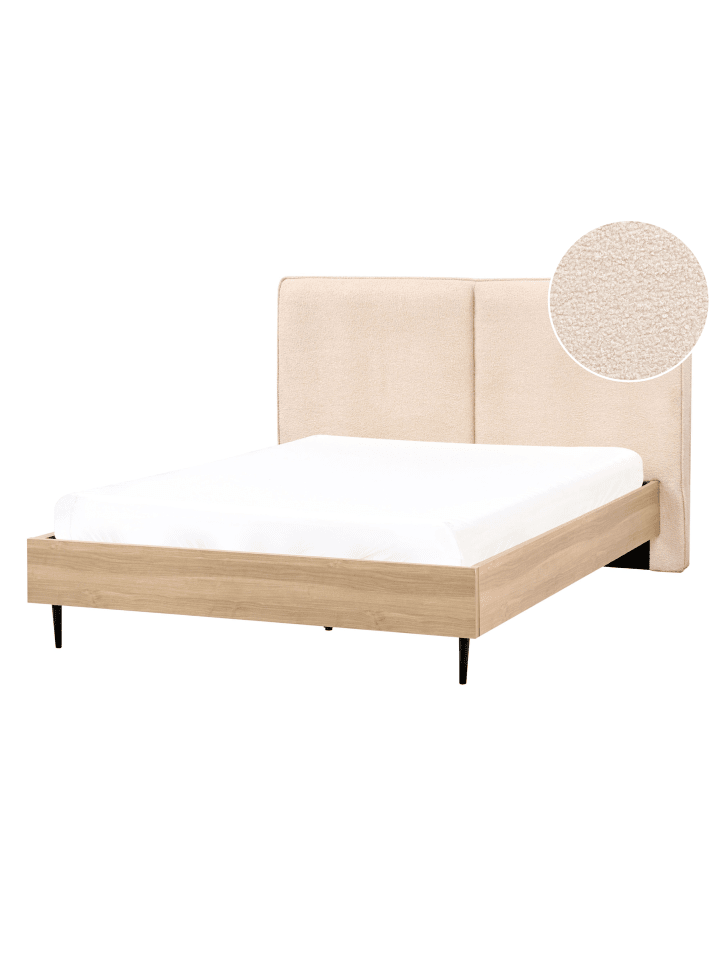Beliani Doppelbett IZERNORE in Beige/Heller Holzfarbton/Schwarz günstig kaufen onesize