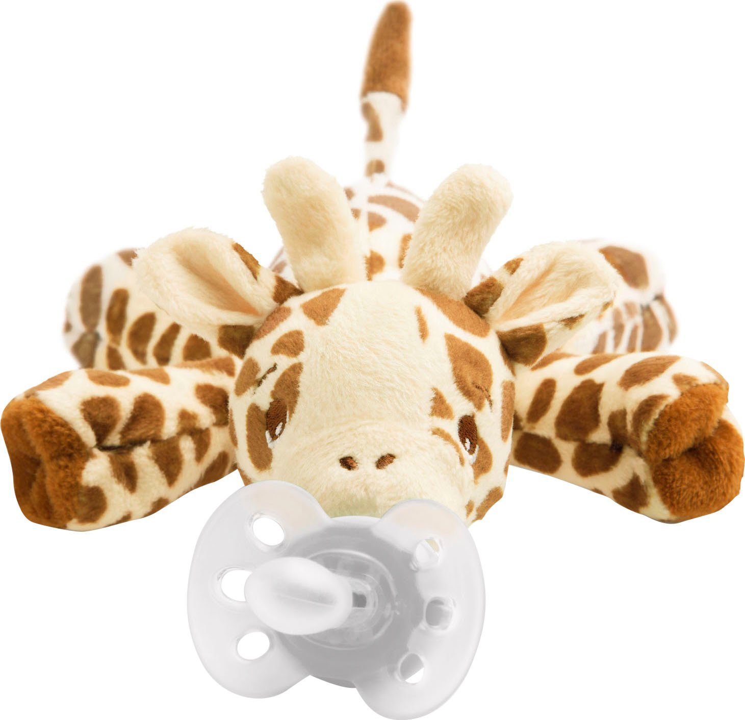 Philips AVENT Schnullerbefestigung SCF348/11, (Set, 2-tlg., Ultraweiches Kuscheltier mit Schnuller), Schnullertier Giraffe