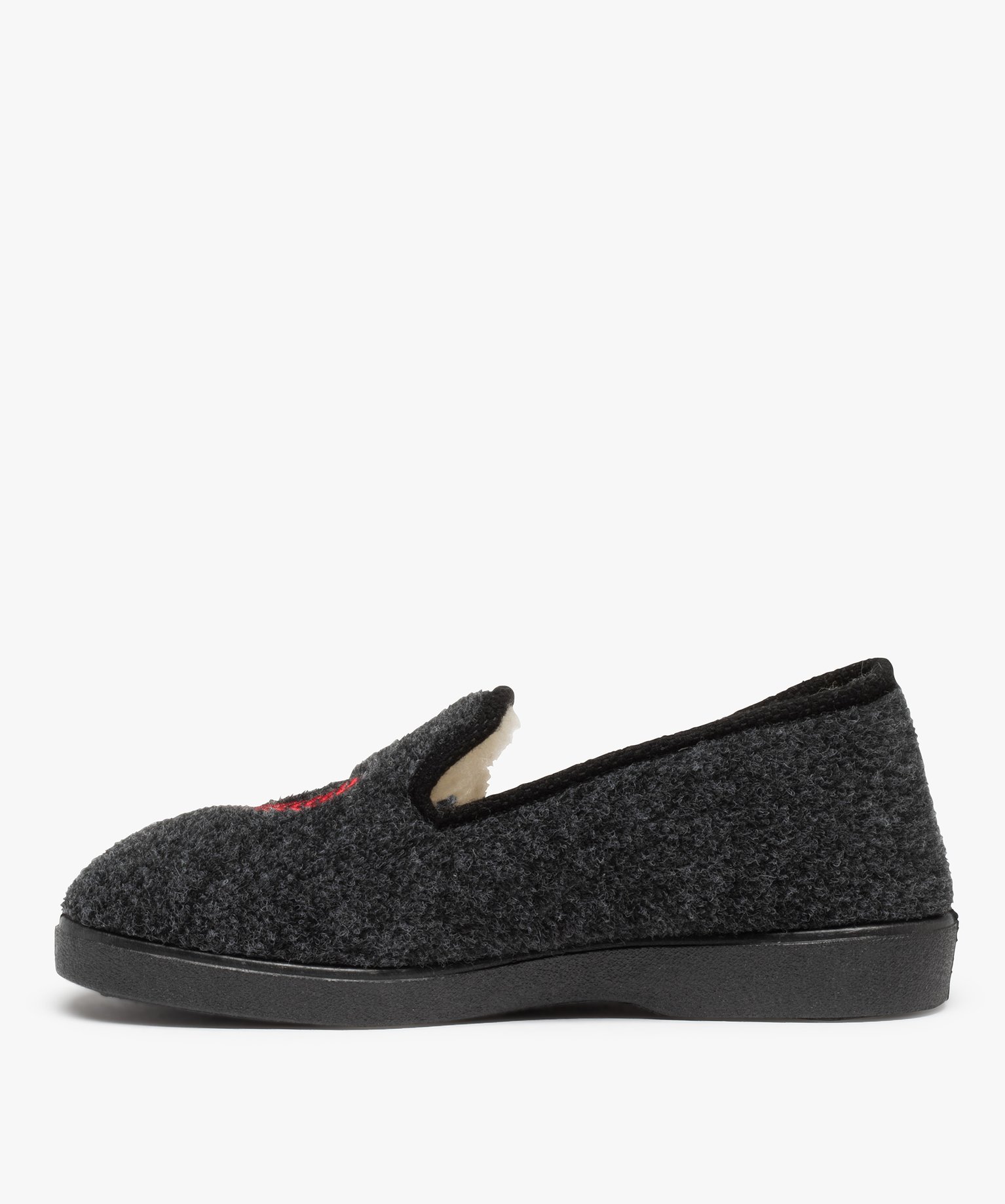 Chaussons homme charentaises en feutrine brodée gris fonce | GEMO