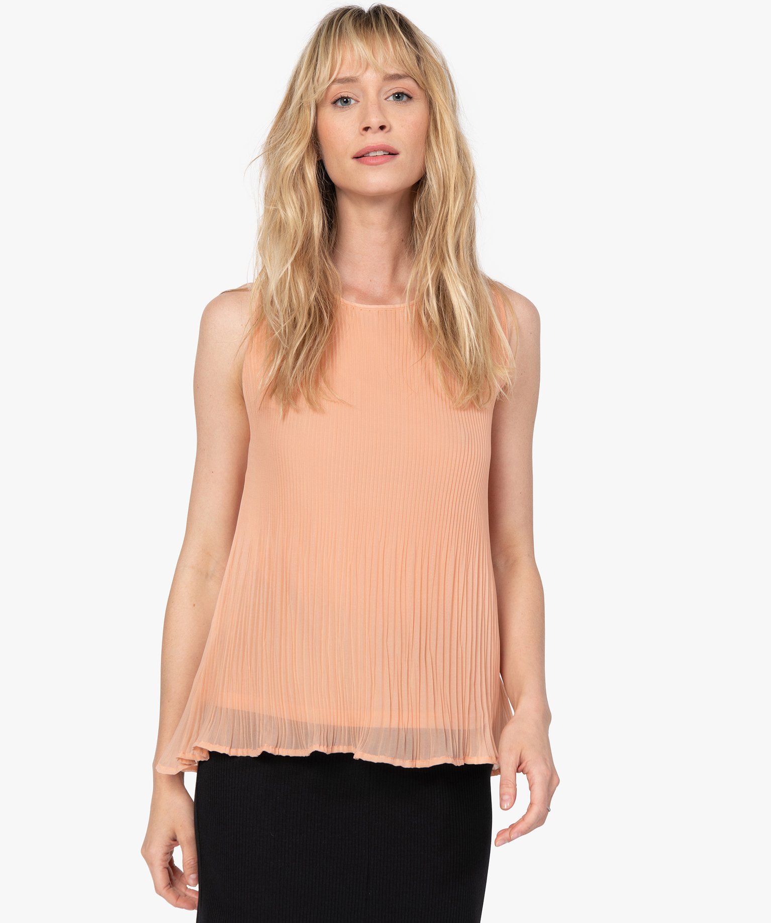 Chemise femme plissée sans manches avec dentelle rose | GEMO