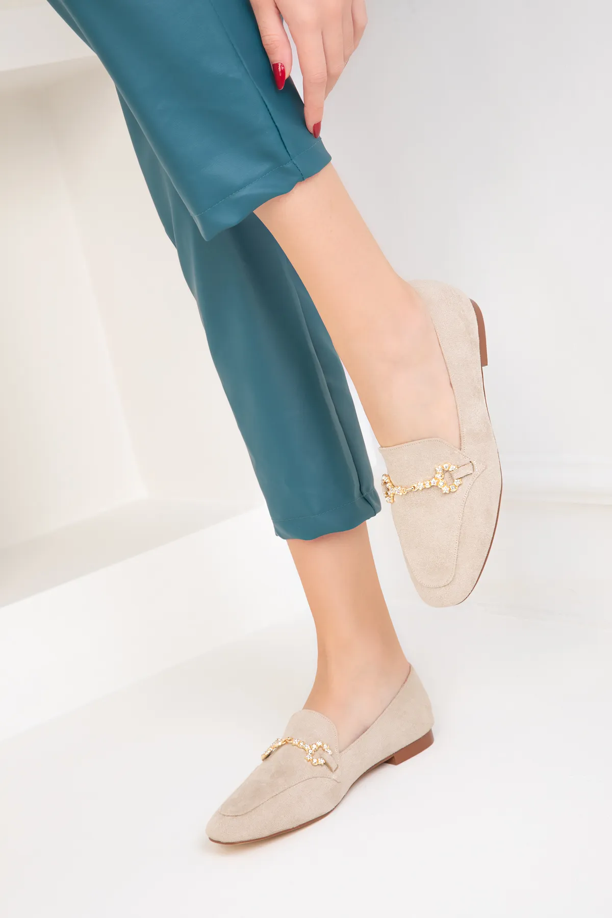 SOHO  Beige Wildleder-Gold Damen Ballerinas 18727