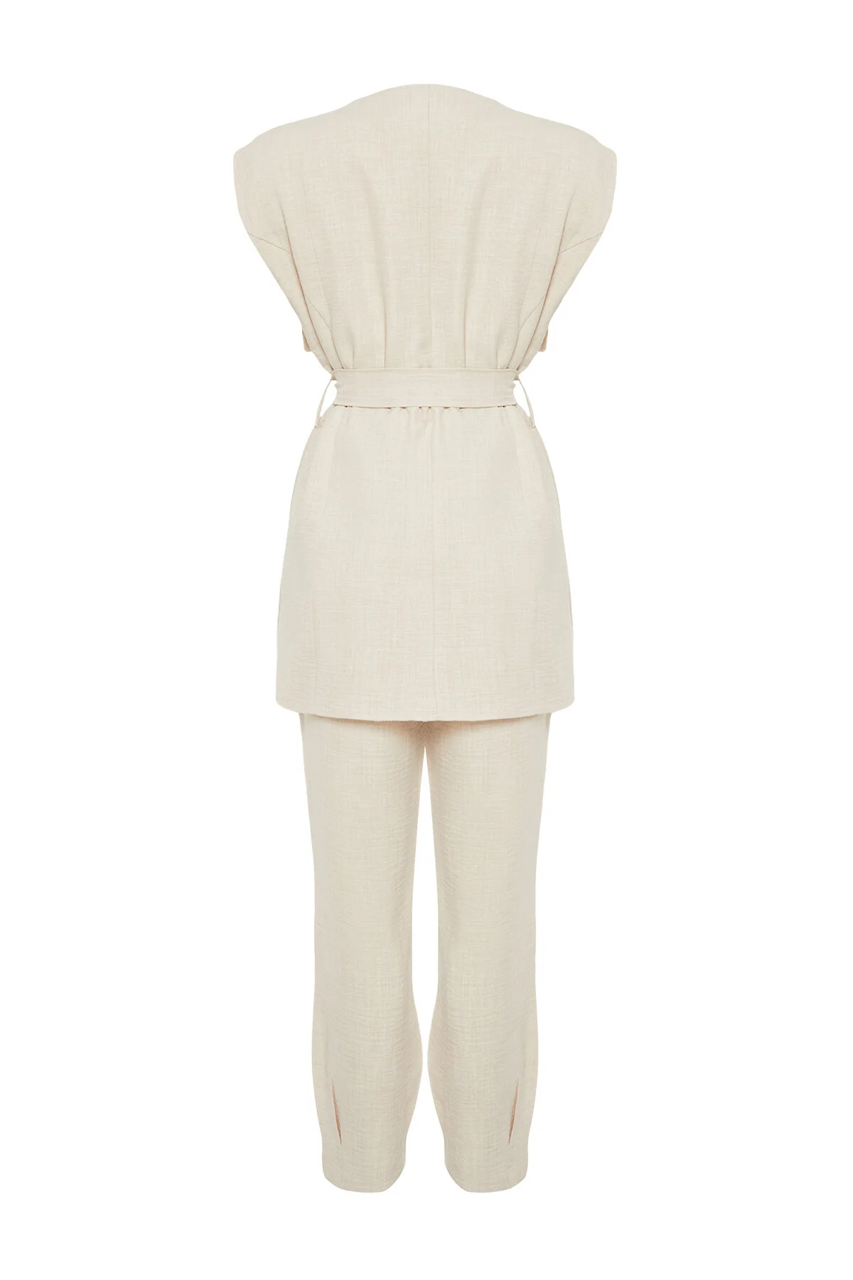 Trendyol Modest  Steinfarbener Anzug mit Weste und Hose in Leinenoptik, gewebter Unterteil und Oberteil TCTSS24US00023