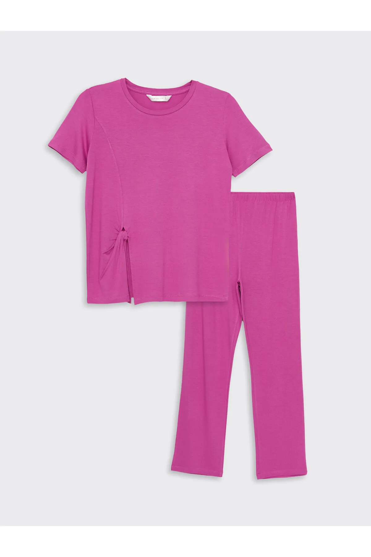 LC Waikiki  Einfarbiges, kurzärmliges Damen-Pyjama-Set mit Rundhalsausschnitt
