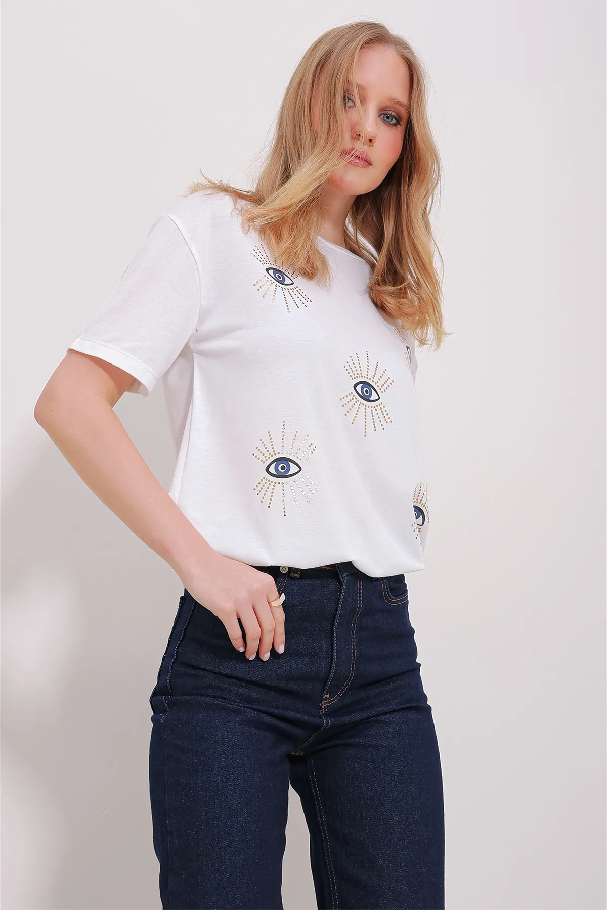Trend Alaçatı Stili  T-Shirt - Weiß - Regular Fit