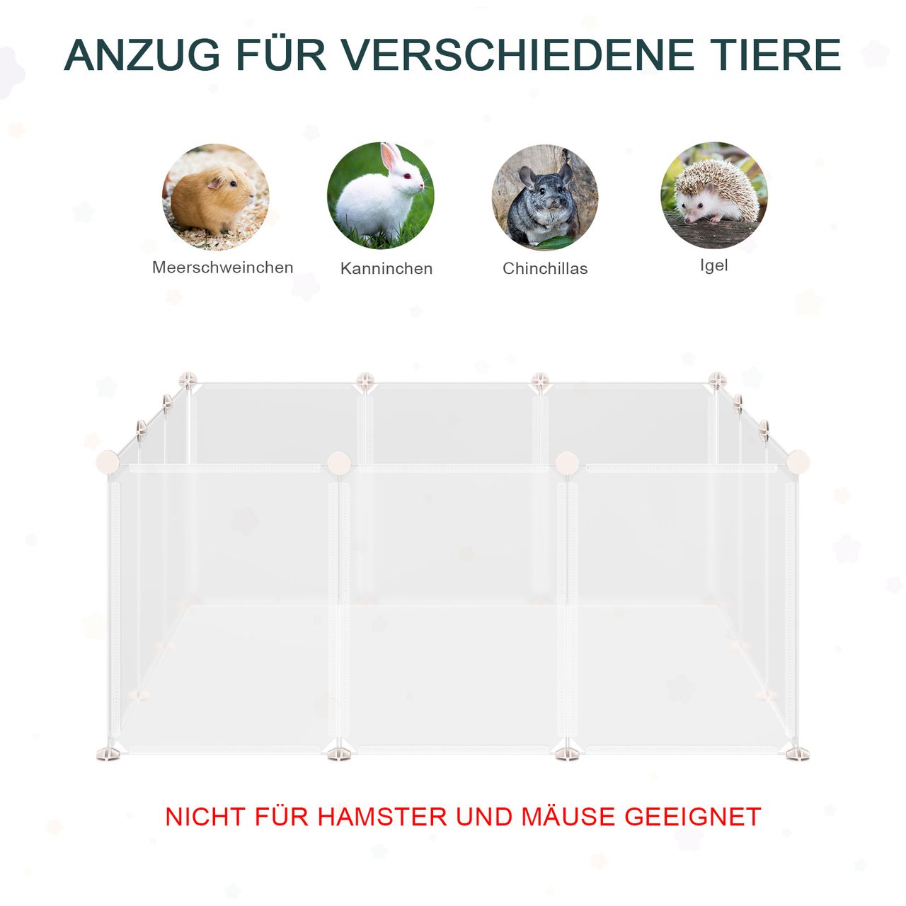 PawHut Freilaufgehege Laufgitter DIY Freigehege Gittergehege Absperrgitter Kleine Haustiere Laufstall für Innen 12 Platten Weiß Metall PP-Harz 105 x 105 x 45 cm