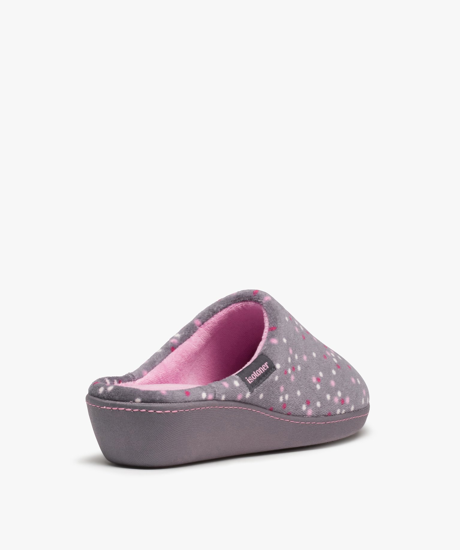 Chaussons femme mules à talon en velours - Isotoner gris | GEMO