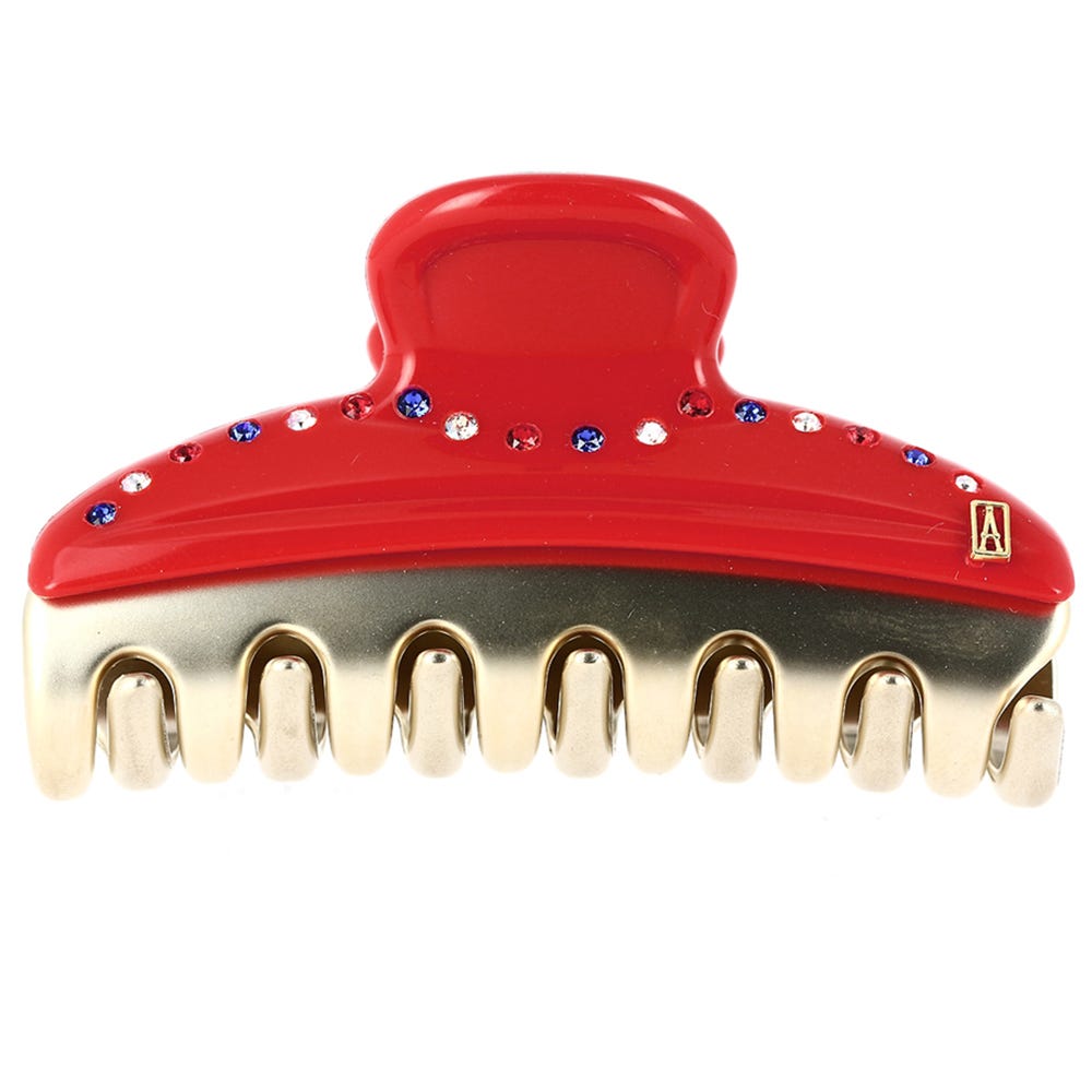 Alexandre de Paris Pince Vendôme Medium Semi Strass Cocorico Rot