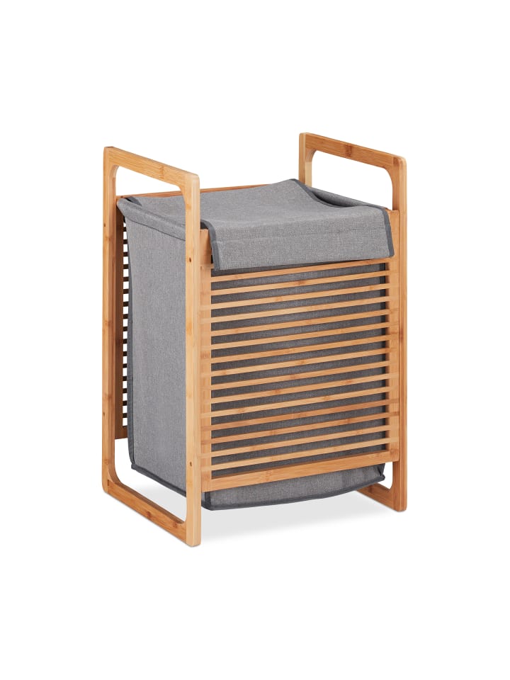 relaxdays Wäschekorb in Natur/Grau - (B)40 x (H)60 x (T)35 cm günstig kaufen onesize