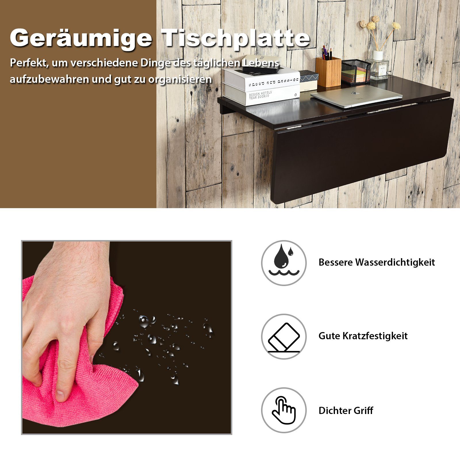 COSTWAY Klapptisch Wandtisch Wandmontage, 80 x 60 cm, klappbar