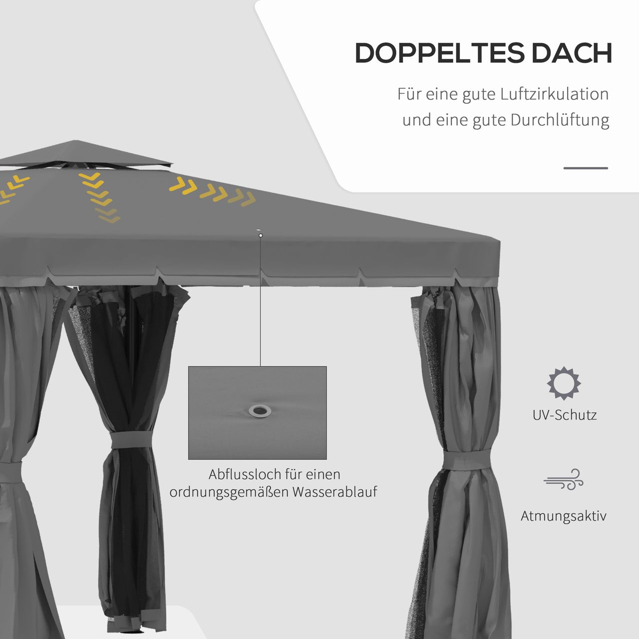Outsunny Gartenpavillon Pavillon 2,96 x 2,96 mit Doppeldach Moskitonetz Alu