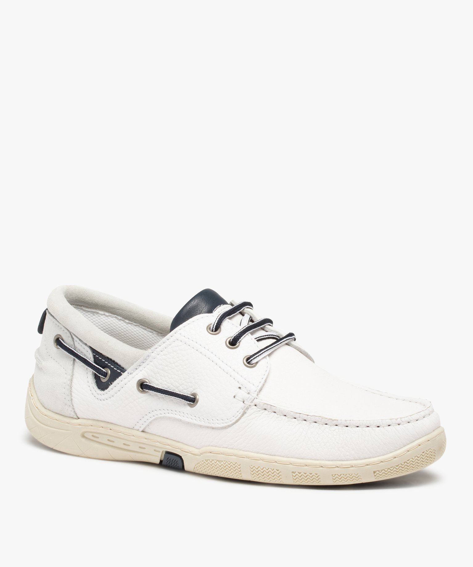 Chaussures bateau homme confort dessus cuir - Tanéo blanc | GEMO