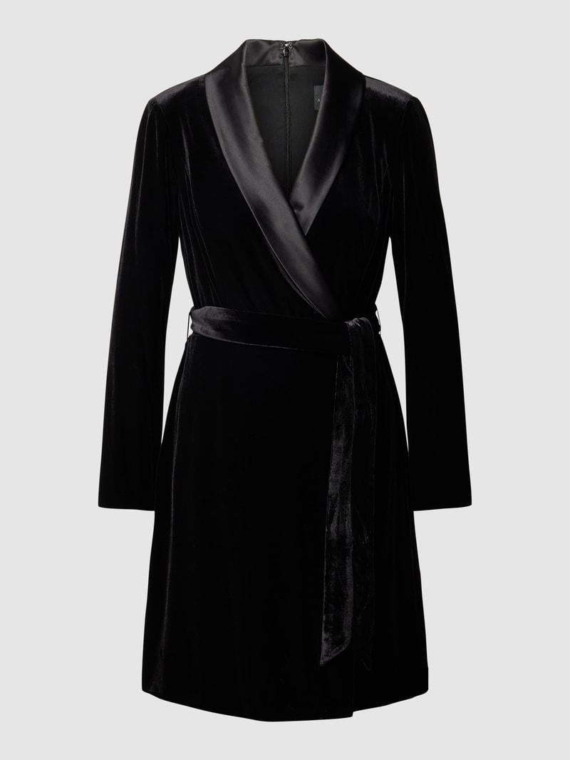 Knielanges Cocktailkleid mit Taillengürtel in schwarz