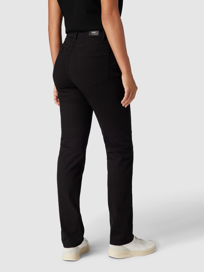 Jeans mit Label-Patch aus Leder Modell 'Carola' in schwarz