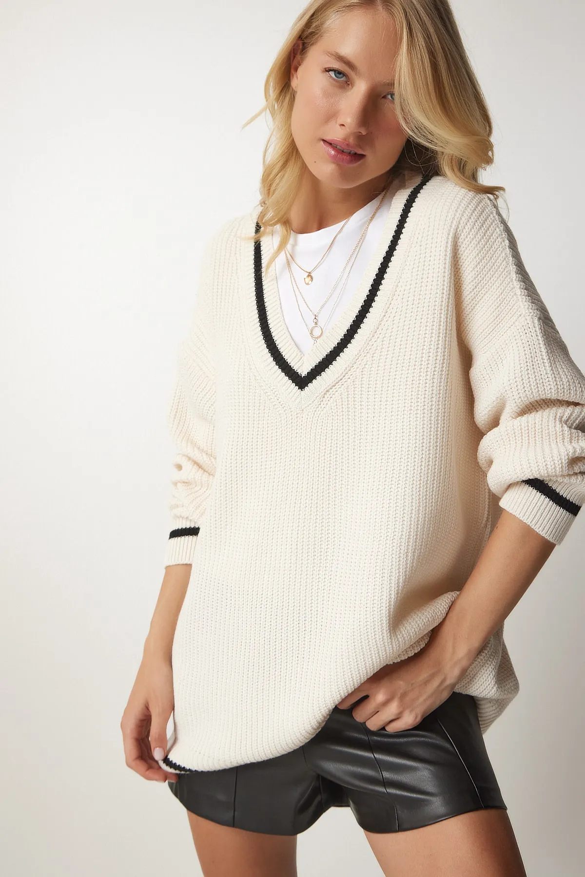 Happiness İstanbul  Pullover - Ecru - Oversized