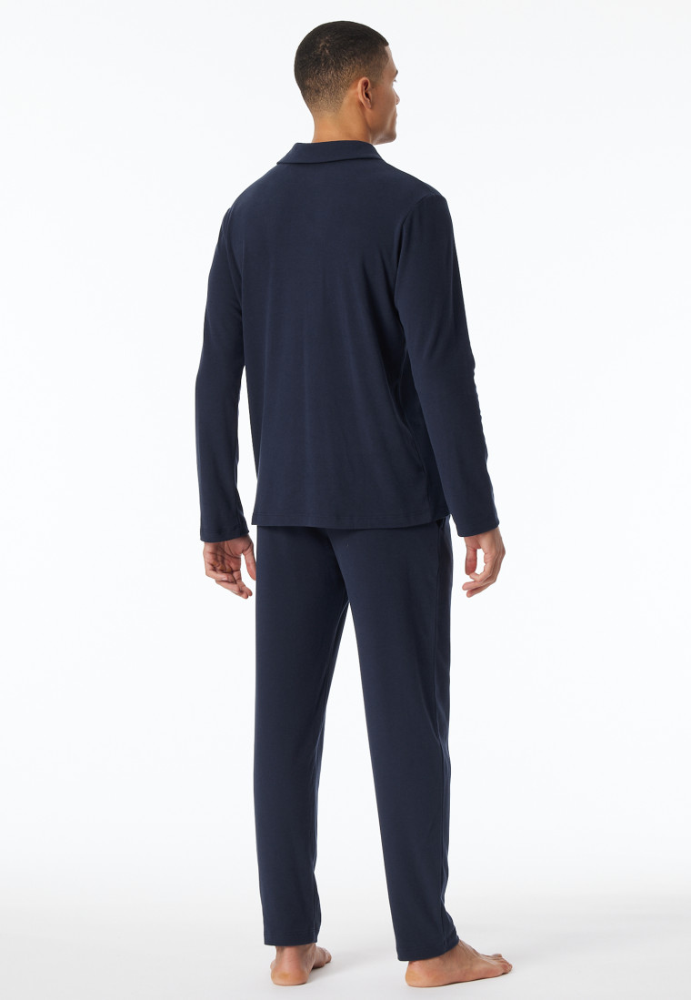 Schlafanzug lang Interlock Polokragen nachtblau - Selected Premium Warming