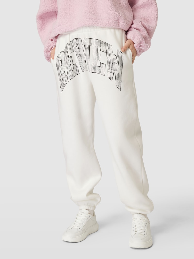 Sweatpants mit Strasssteinbesatz in offwhite