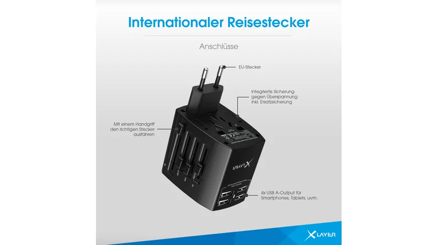 XLayer Internationaler Reisestecker Weltweit Black