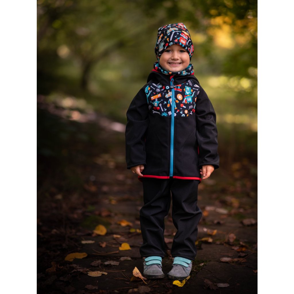 Unuo Kinder-Softshelljacke mit Fleece Roboter Schwarz
