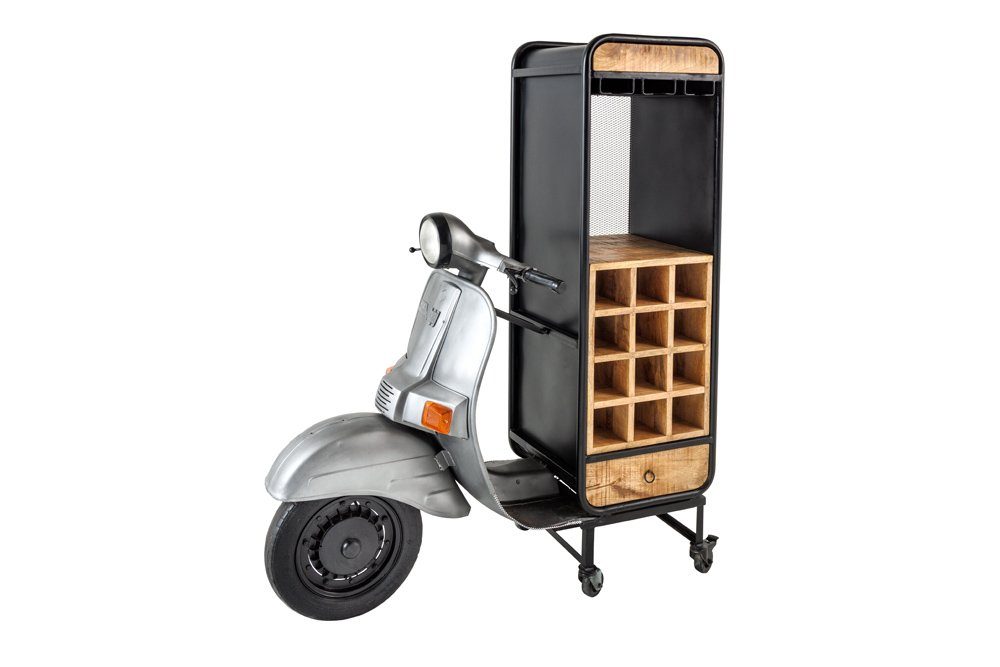 riess-ambiente Barschrank UPCYCLING SCOOTER 160cm silber / natur (Einzelartikel, 1-St) Wohnzimmer · Metall · Massivholz · für Alkohol · Motorroller · Retro