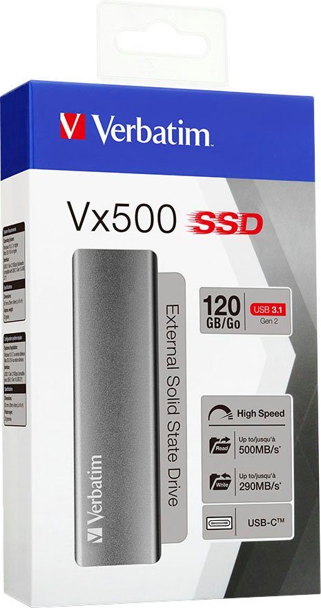 Verbatim Vx500 120GB externe SSD (120 GB) 500 MB/S Lesegeschwindigkeit, 290 MB/S Schreibgeschwindigkeit