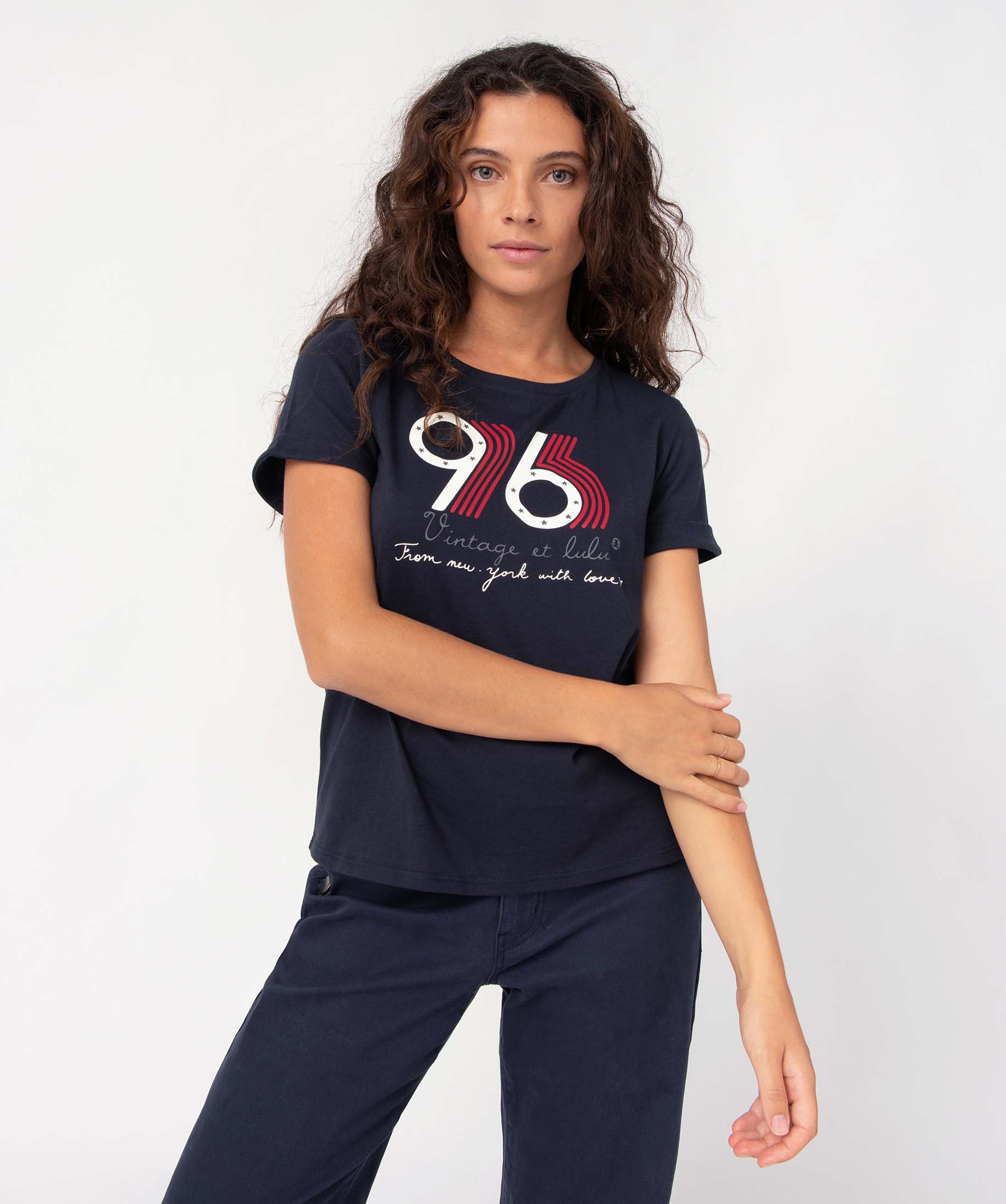 Tee-shirt femme avec large inscription - LuluCastagnette marine | GEMO