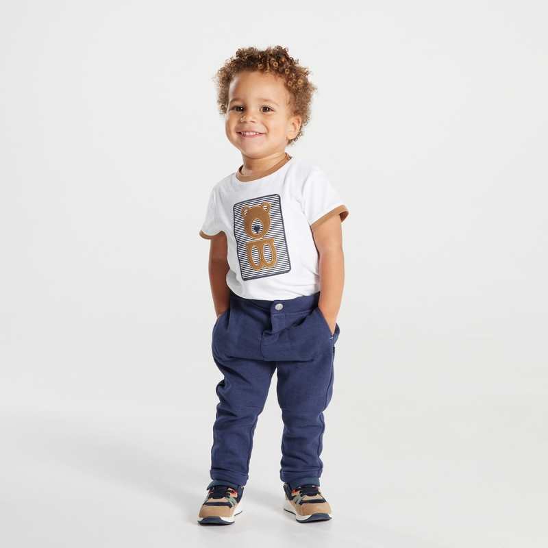 T-shirt ours brodé coton fantaisie blanc bébé garçon