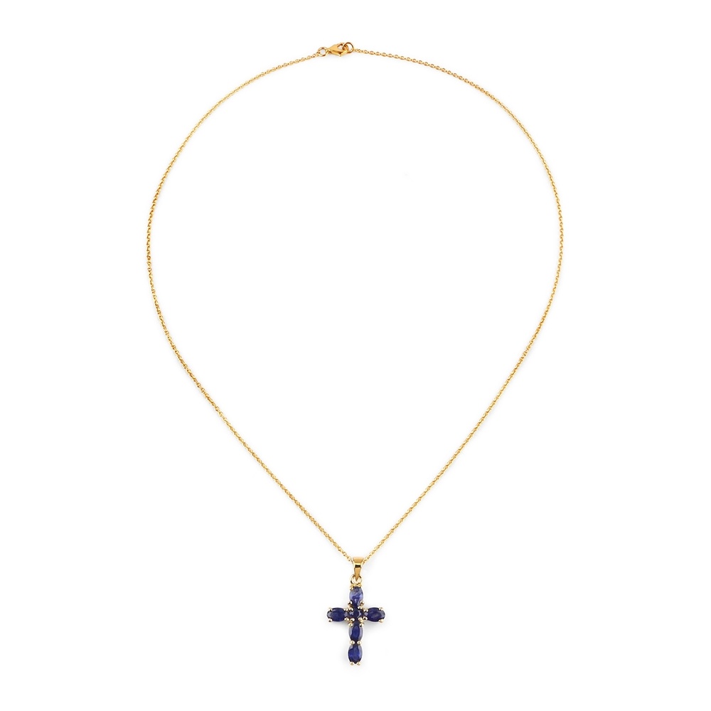 Rafaela Donata Chaîne Croix Argent sterling Saphir (verre rempli) en Or jaune Bijoux