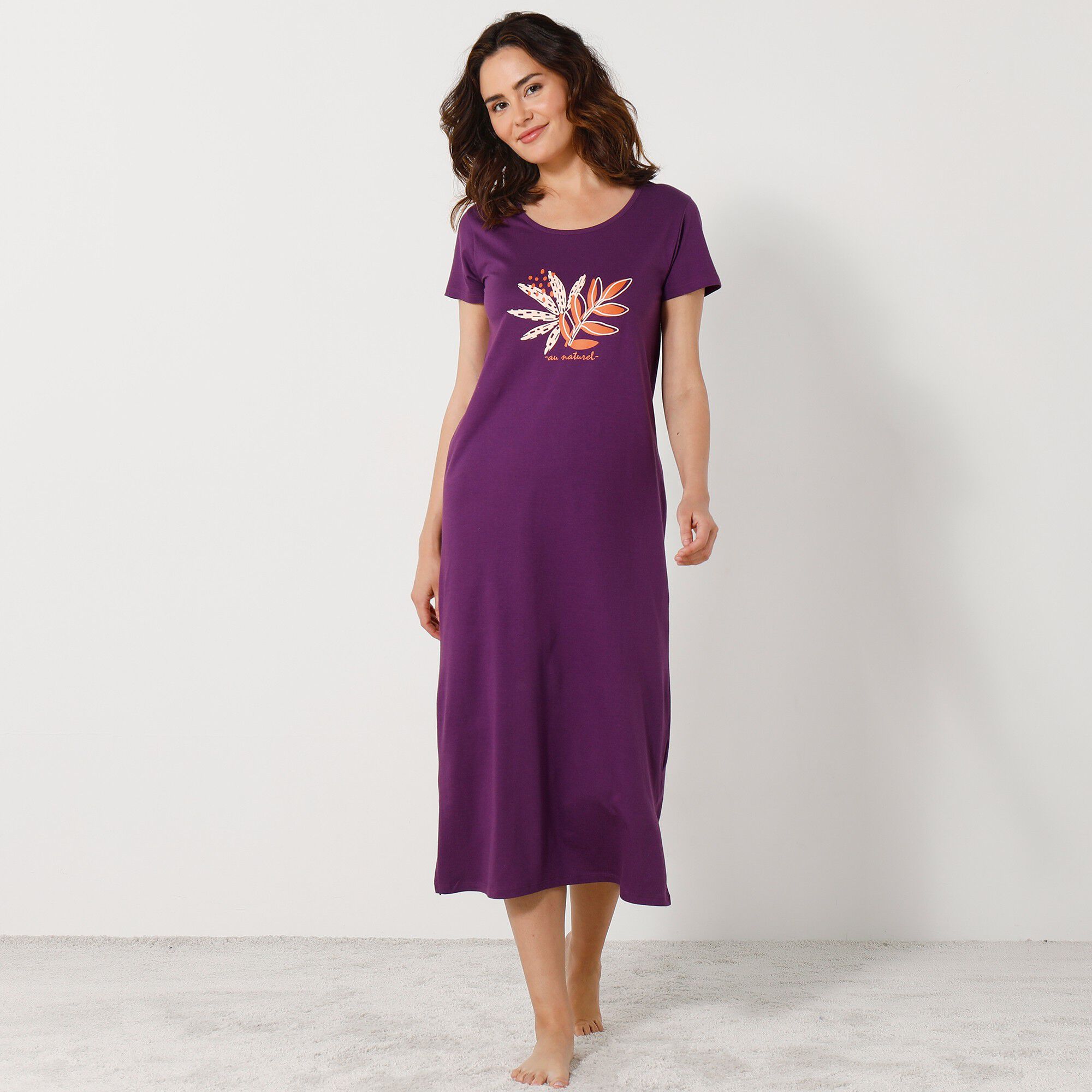 Chemise de nuit longue manches courtes motif «au naturel »