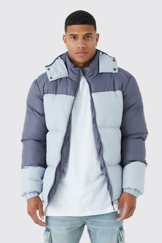 Colorblock Steppjacke mit Kapuze