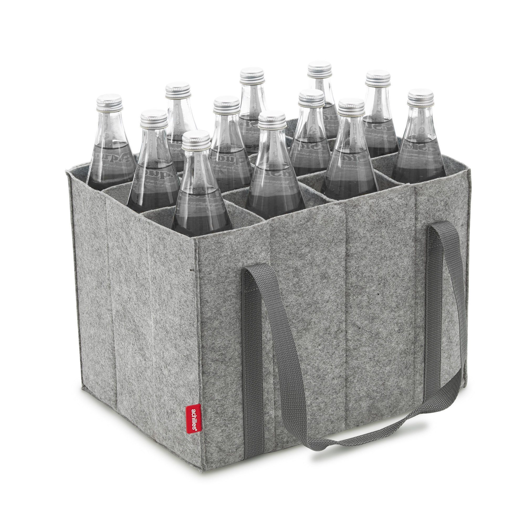 achilles Flaschenkorb Flaschentasche mit 12 Fächer, Auch für 1,5 Liter Flaschen, Flaschen Tasche aus Filz, 100% recycelt 36 cm x 27 cm x 27 cm