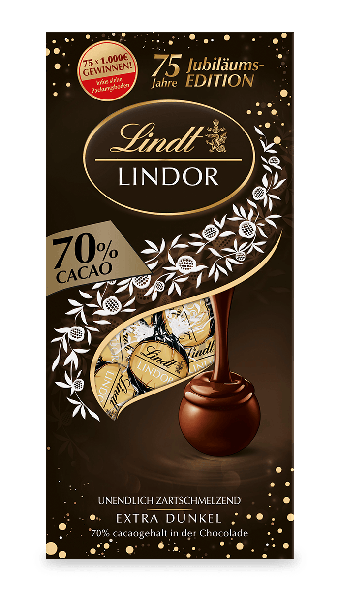 LINDOR Kugel Beutel Extra Dark 70%, 75 Jahre Jubiläum, 137g